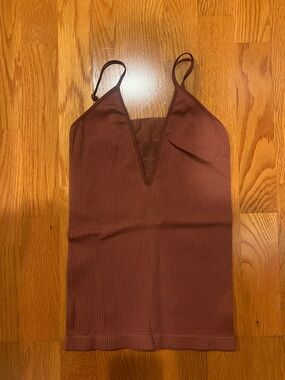 Free People Dark Burnt Orange Ribbed V-Neck Cami Tank